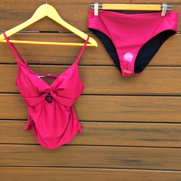 Cupshe Women's Reversible Bottom Wrapped High Waisted Tankini Swimsuit -S NWT - Picture 3 of 7